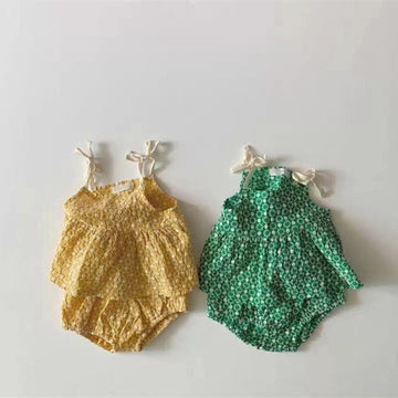 ノースリーブセットアップ ベビー セットアップ キャミソール + ブルマ フラワー レース 刺繍【mh0000501】