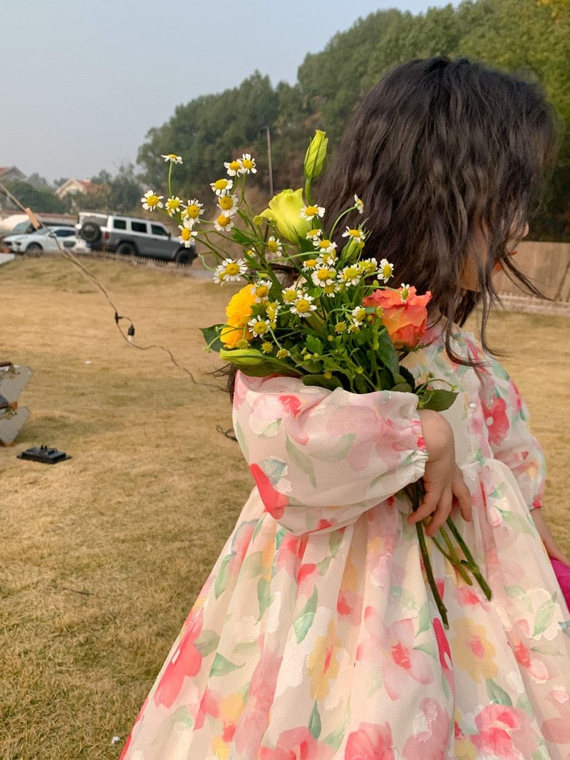 長袖ワンピース キッズ フラワー シフォン ワンピース【mh0000569】