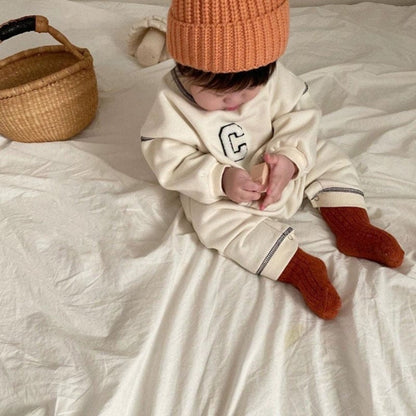 長袖ロンパース ベビー レター ロゴ 刺繍 ロンパース ジャンプスーツ【mh0000576】