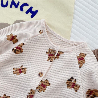 長袖ロンパース ベビー くま ワッフル ロンパース【mh0000577】