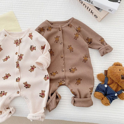 長袖ロンパース ベビー くま ワッフル ロンパース【mh0000577】