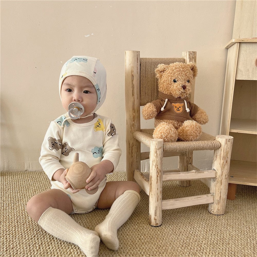 長袖パジャマ ベビー くま 長袖 パジャマ セット ロンパース 帽子 トップス パンツ【mh0000581】