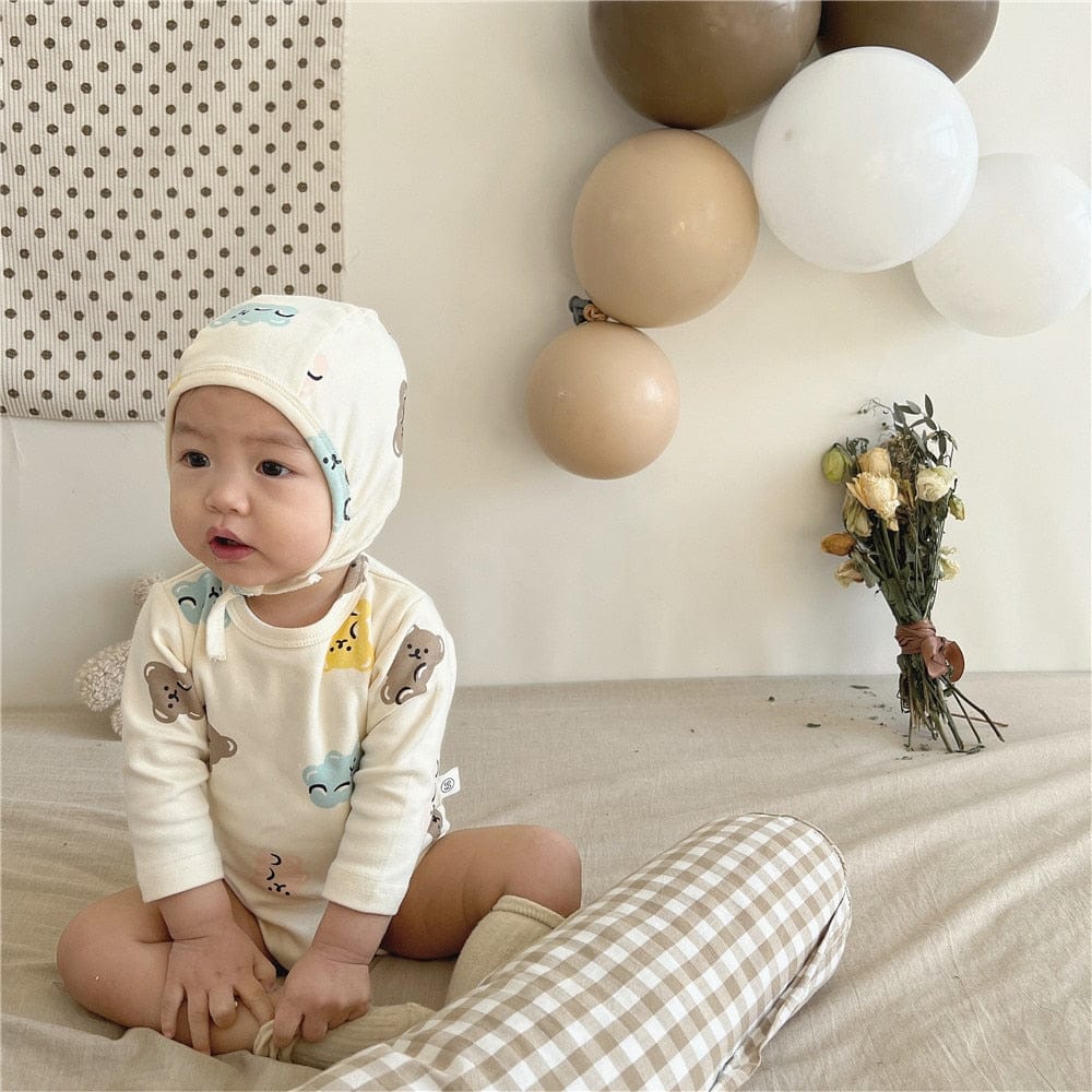 長袖パジャマ ベビー くま 長袖 パジャマ セット ロンパース 帽子 トップス パンツ【mh0000581】