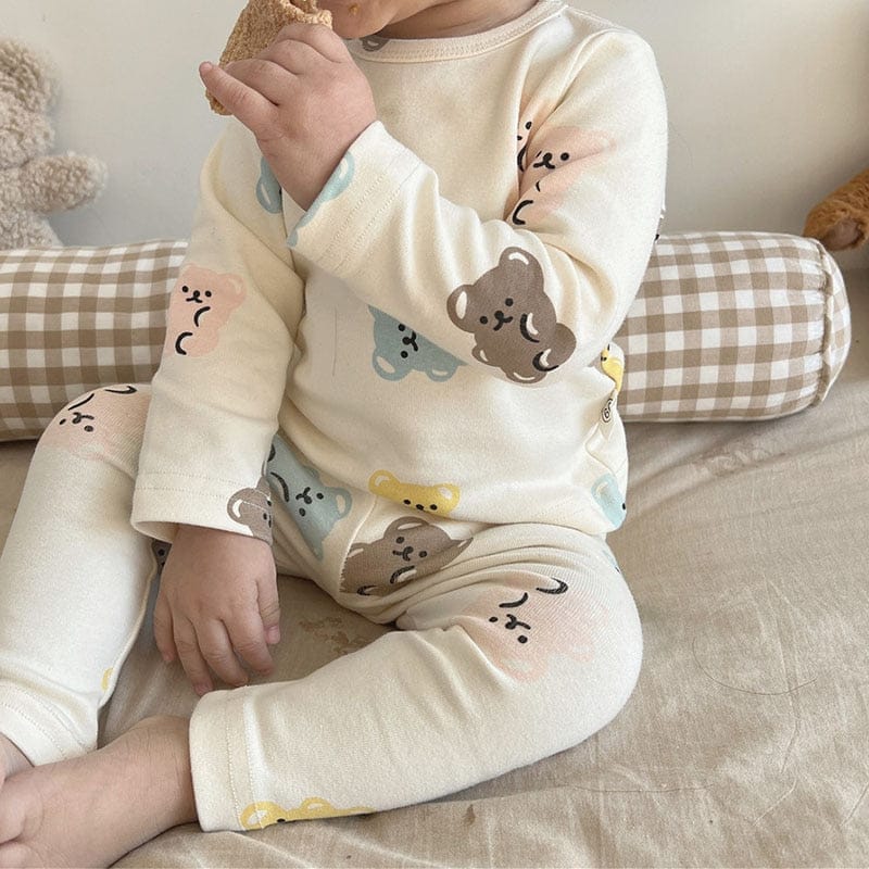 長袖パジャマ ベビー くま 長袖 パジャマ セット ロンパース 帽子 トップス パンツ【mh0000581】