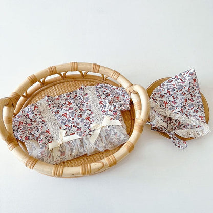 半袖ロンパース ベビー フラワー レース 半袖 ロンパース 帽子 セット【mh0000605】