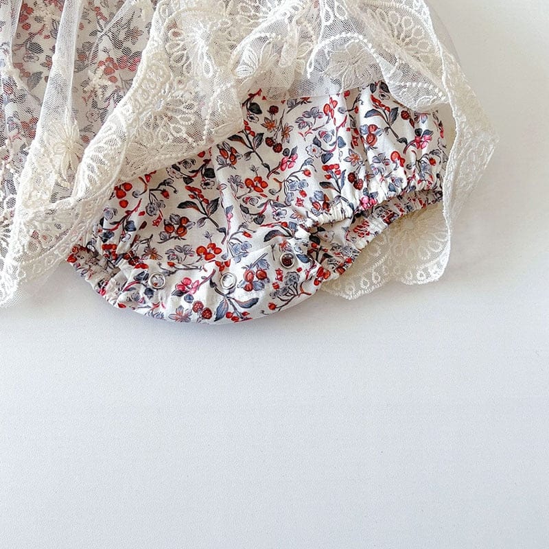 半袖ロンパース ベビー フラワー レース 半袖 ロンパース 帽子 セット【mh0000605】