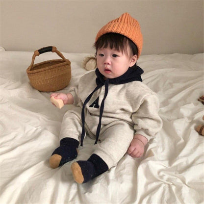 長袖ロンパース ベビー レターロゴ 刺繍 フーディ 長袖 ロンパース ジャンプスーツ【mh0000620】