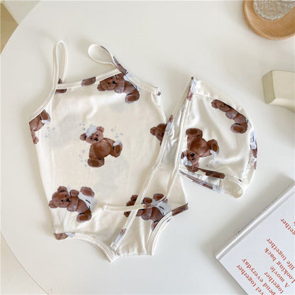 ベビー用水着 ベビー くま ベア ワンピース 水着 スイミング 帽子 セット【mh0000670】