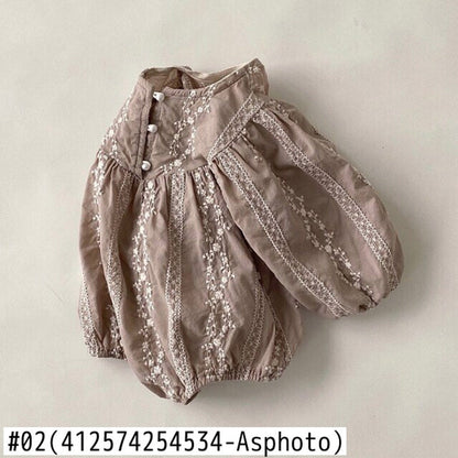 長袖ロンパース ベビー フラワー 刺繍 長袖 ロンパース【mh0000690】