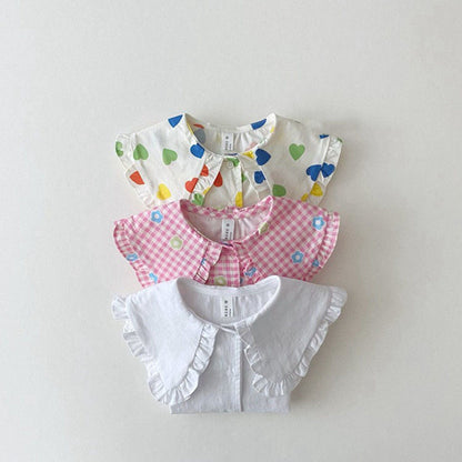 半袖シャツ・ブラウス ベビー ビッグ襟 半袖 パフスリーブ ブラウス シャツ ハート チェックフラワー 無地【mh0000707】