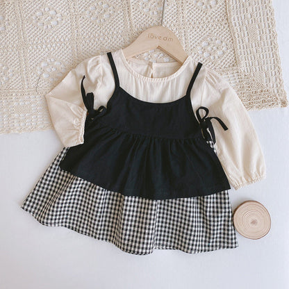 長袖セットアップ ベビー キッズ セットアップ チェック ドッキング ロンパース ワンピース キャミソール ベスト リンク 姉妹お揃い コーデ【mh0000736】