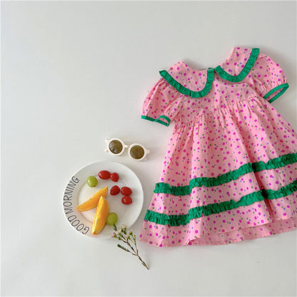 半袖ワンピース キッズ みずたま 半袖 フリル ワンピース【mh0000778】