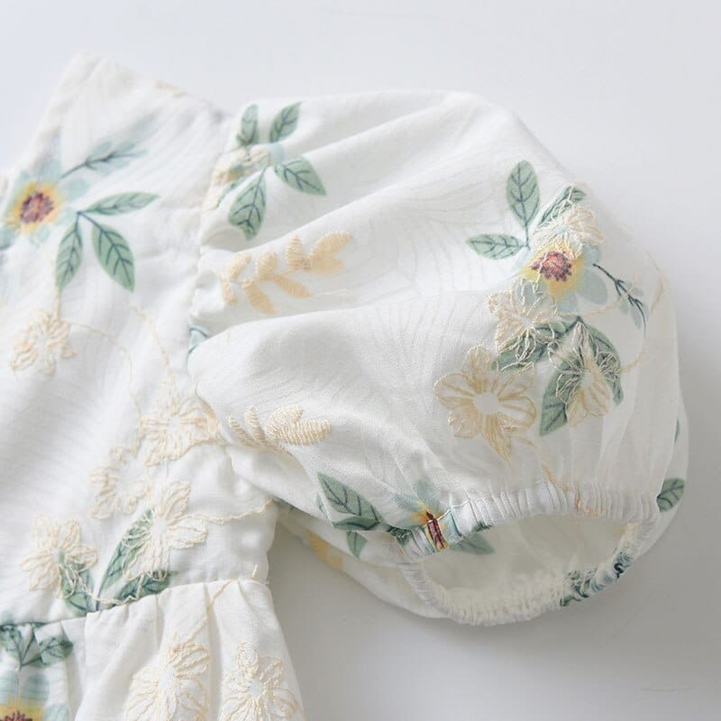 半袖ロンパース ベビー フラワー 刺繍 半袖 パフスリーブ ロンパース【mh0000872】