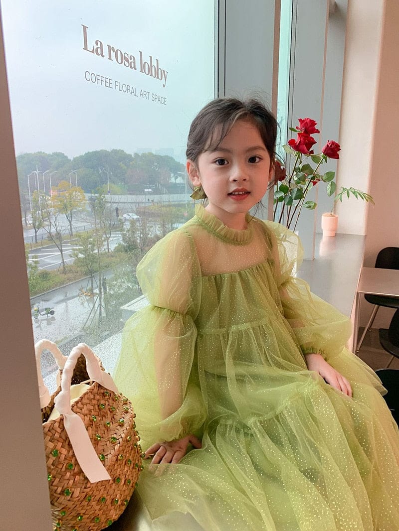 長袖ワンピース キッズ メッシュ チュール チュチュ 長袖 プリンセス ドレス ワンピース【mh0000948】