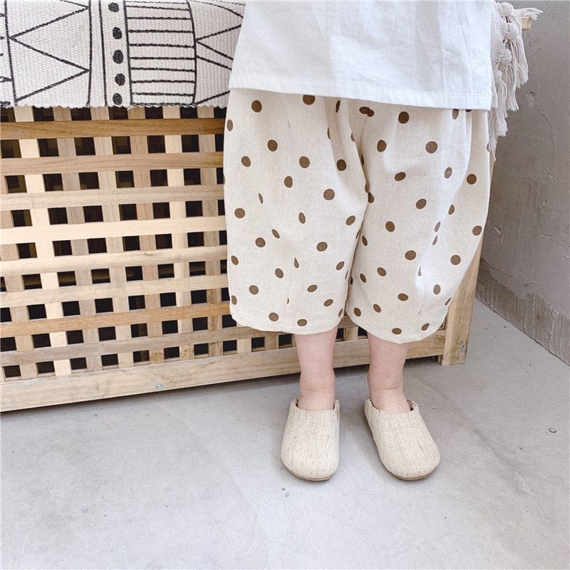 ハーフパンツ・ショートパンツ キッズ コットンリネン みずたま ルーズ クロップドパンツ【mh0001000】