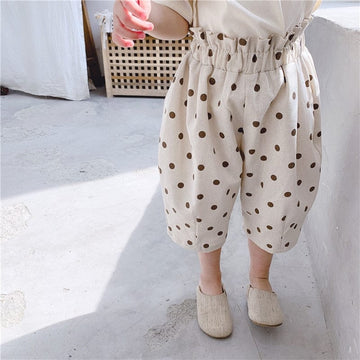 ハーフパンツ・ショートパンツ キッズ コットンリネン みずたま ルーズ クロップドパンツ【mh0001000】