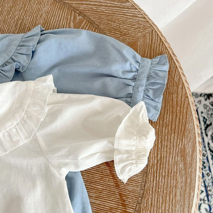 長袖ロンパース ベビー フリルカラー 長袖 ブラウス シャツ ロンパース【mh0001021】