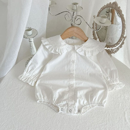 長袖ロンパース ベビー フリルカラー 長袖 ブラウス シャツ ロンパース【mh0001021】