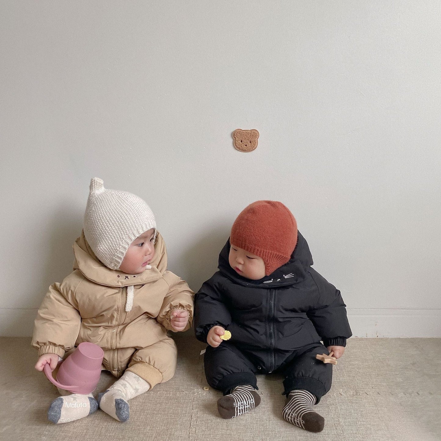 アウタージャンプスーツ ベビー くま ねこ 耳付き フーディ アウター ジャンプスーツ 防寒 アウター【mh0001058】