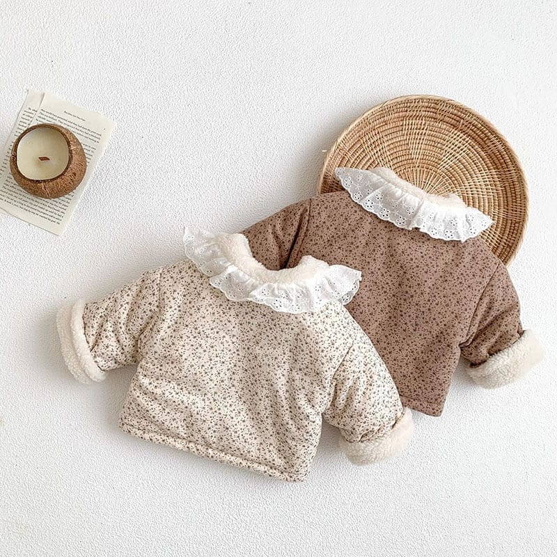 ショートコート・ジャケット・ジャンパー ベビー フラワー レース 裏ボアフリース ジャケット コート アウター【mh0001111】