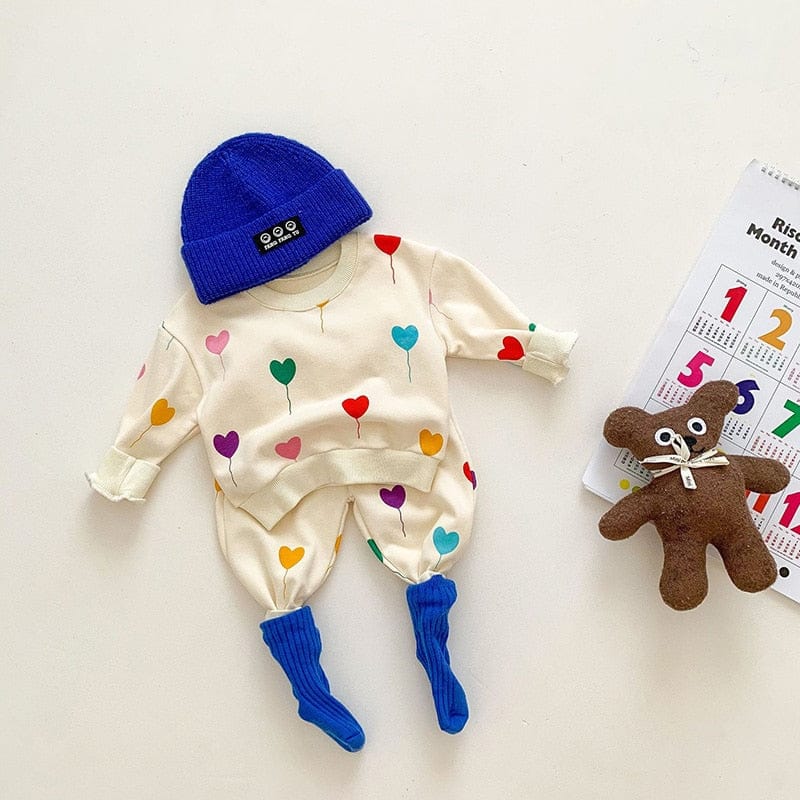 長袖セットアップ ベビー セットアップ カラフル ハート バルーン スウェット トレーナー パンツ【mh0001135】