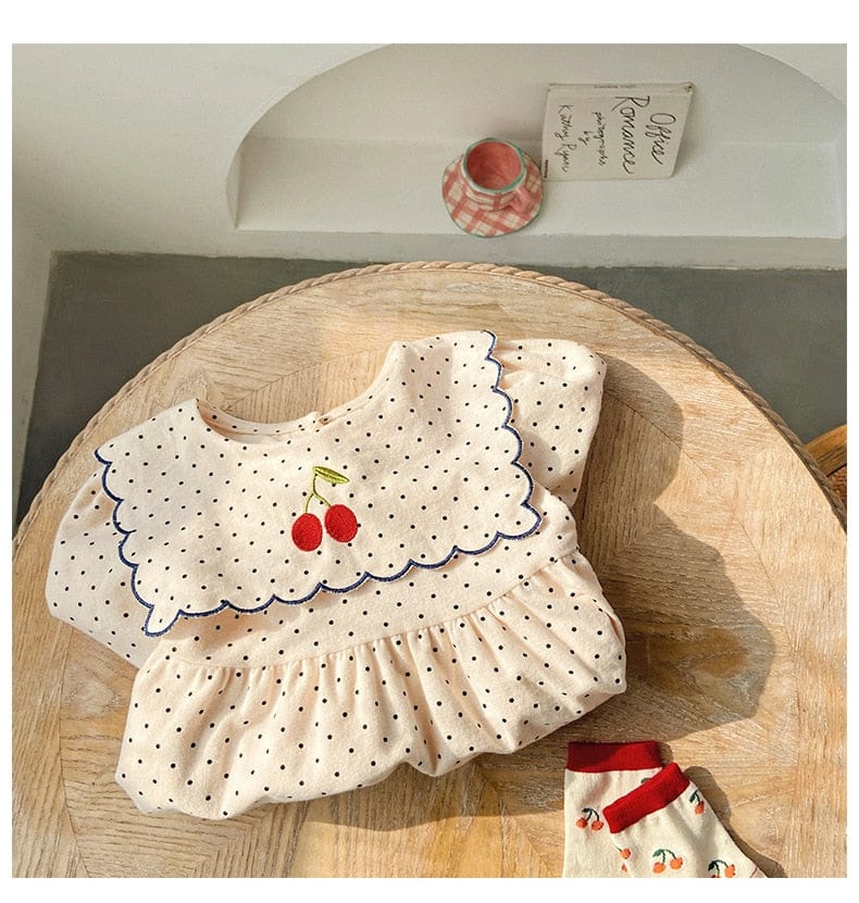 長袖ワンピース キッズ みずたま チェリー 刺繍 長袖 ワンピース【mh0001160】