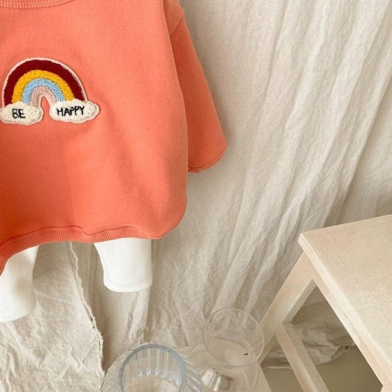 長袖セットアップ ベビー セットアップ レインボー 虹 裏フリース スウェット トレーナー パンツ【mh0001175】