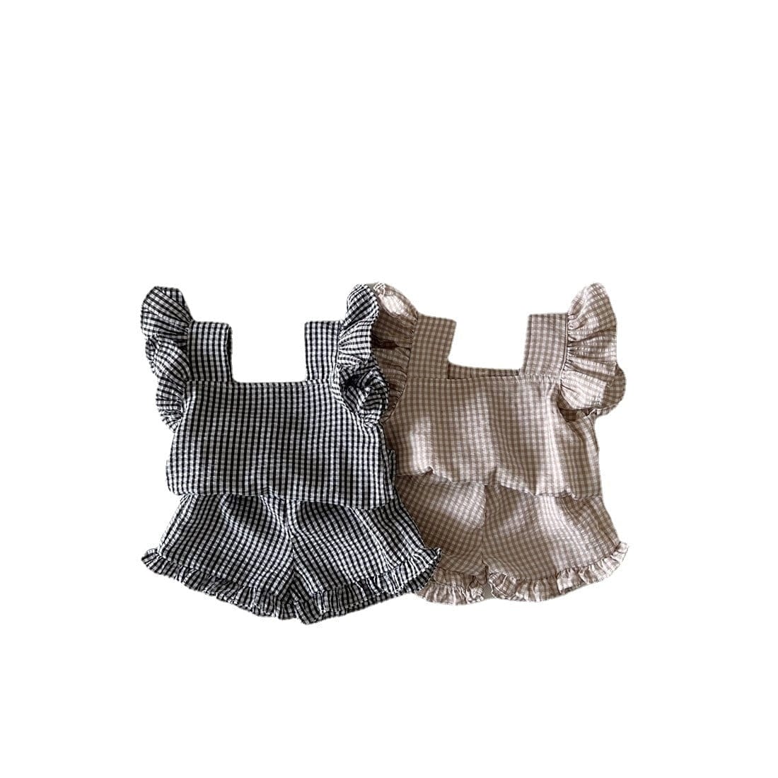 ノースリーブセットアップ キッズ セットアップ チェック フリル タンクトップ トップス ショートパンツ【mh0001253】