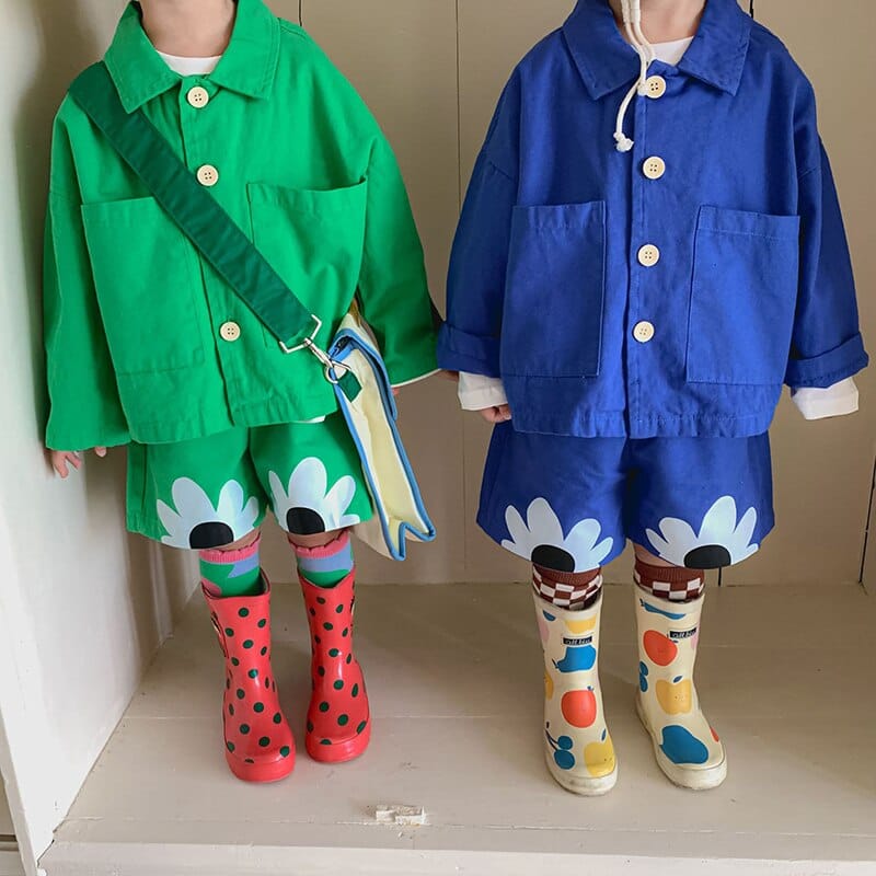 長袖セットアップ キッズ セットアップ フラワー ジャケット ハーフパンツ【mh0001269】