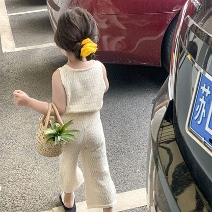 ノースリーブセットアップ キッズ セットアップ レースニット タンク ノースリーブ トップス フレア ワイドパンツ【mh0001354】