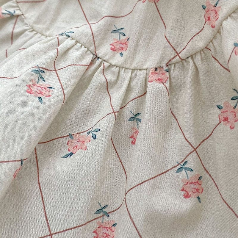 長袖ロンパース ベビー レース襟 フラワー チェック 長袖 ロンパース【mh0001362】