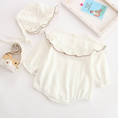 長袖ロンパース ベビー フリル ロンパース 帽子 セット【mh0001403】