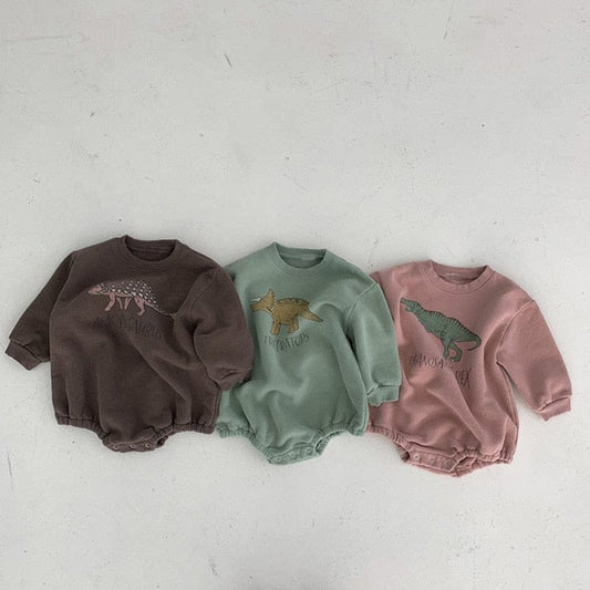 長袖ロンパース ベビー 恐竜 ダイナソー 裏起毛 スウェット ロンパース【mh0001430】