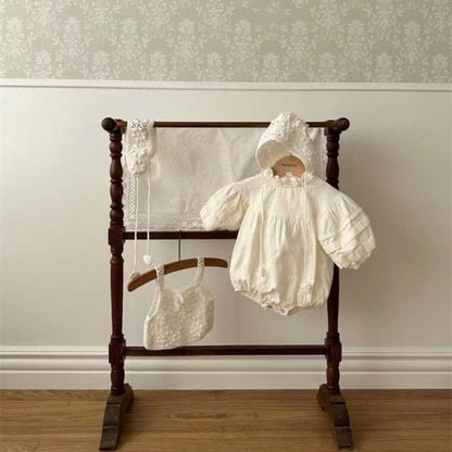 長袖ロンパース ベビー フリル スタンドカラー 長袖 パフスリーブ ロンパース【mh0001524】