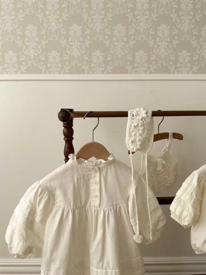 長袖ロンパース ベビー フリル スタンドカラー 長袖 パフスリーブ ロンパース【mh0001524】