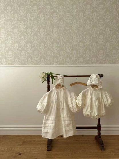 長袖ロンパース ベビー フリル スタンドカラー 長袖 パフスリーブ ロンパース【mh0001524】