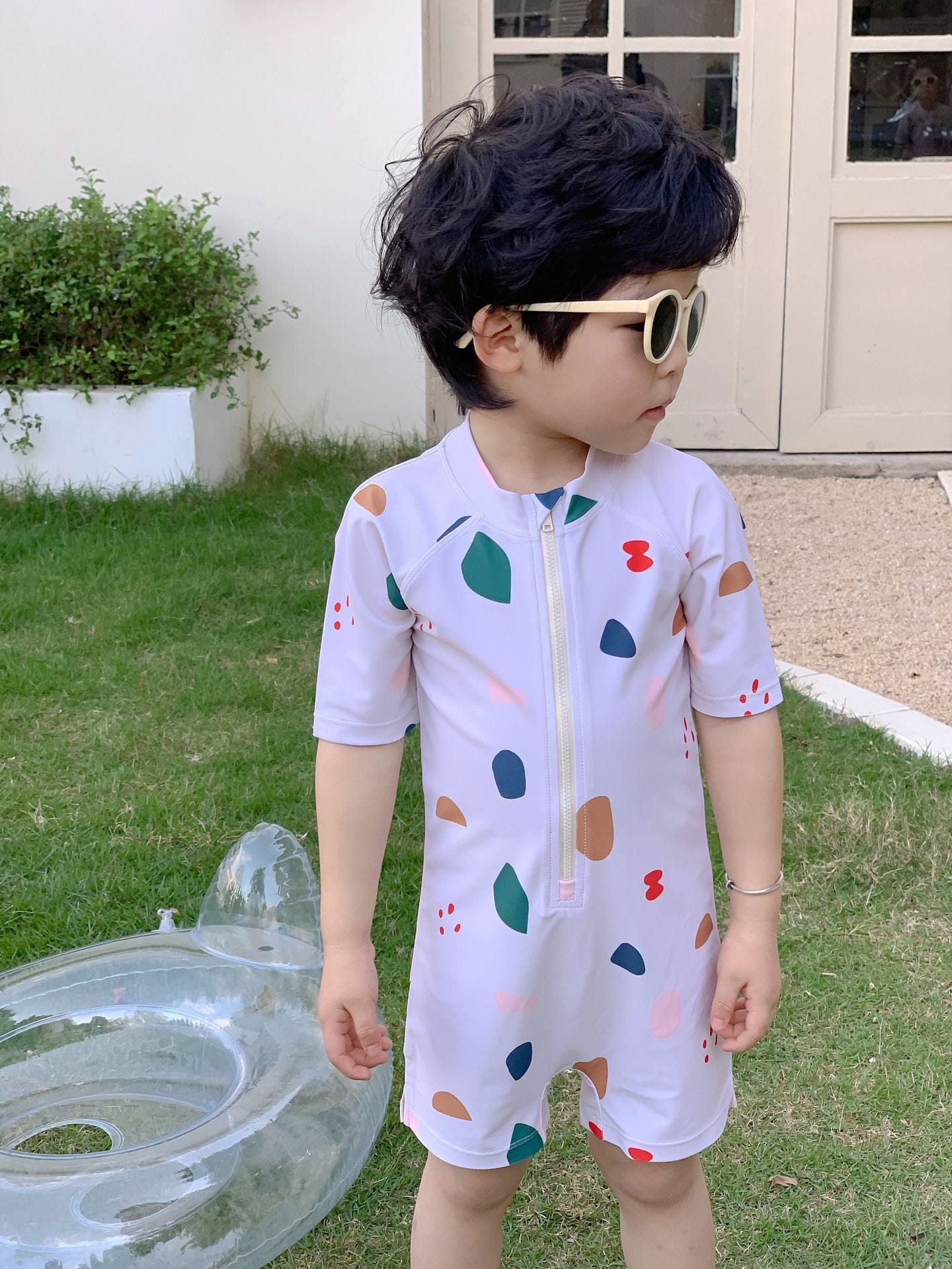 ベビー用水着 キッズ ボーイズ 水着 セット 長袖 トップス パンツ ラッシュガード スイムウェア 帽子 セット【mh0001541】