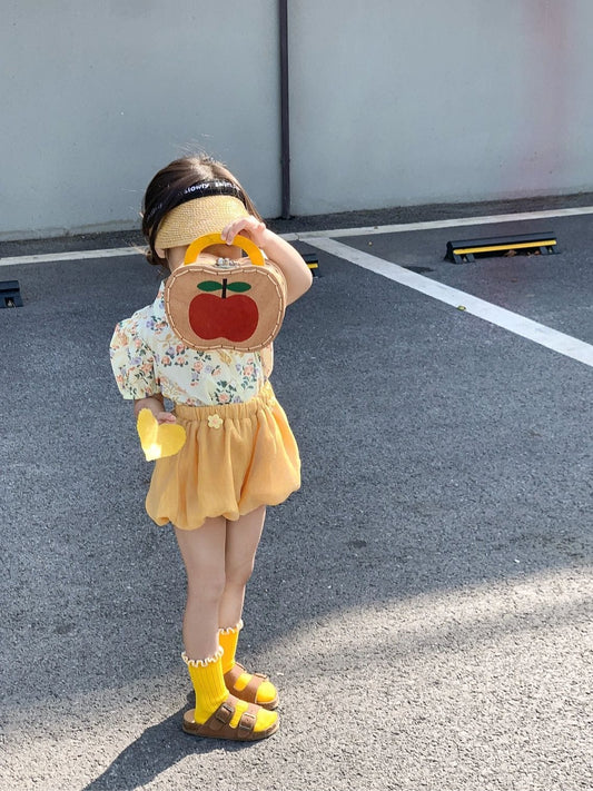 半袖セットアップ キッズ セットアップ フラワー 半袖 パフスリーブ ブラウス ショート バルーンパンツ【mh0001552】