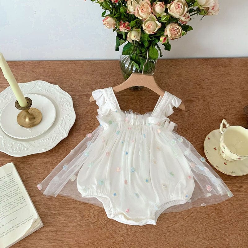 ノースリーブロンパース ベビー カラフル みずたま チュチュ チュール スカート キャミソール ロンパース【mh0001561】