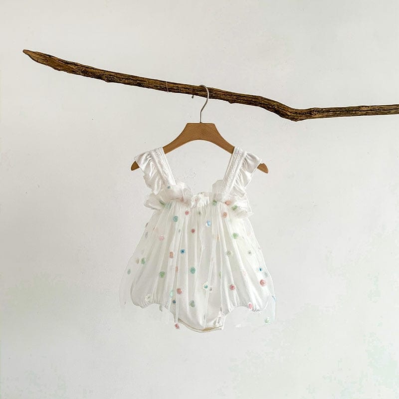 ノースリーブロンパース ベビー カラフル みずたま チュチュ チュール スカート キャミソール ロンパース【mh0001561】