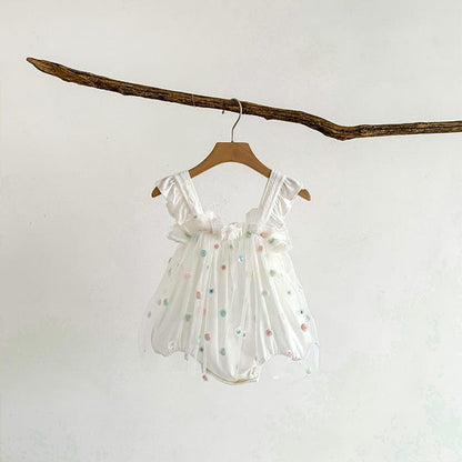 ノースリーブロンパース ベビー カラフル みずたま チュチュ チュール スカート キャミソール ロンパース【mh0001561】