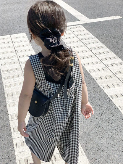 ノースリーブジャンプスーツ キッズ チェック ジャンプスーツ サロペット パンツ【mh0001563】