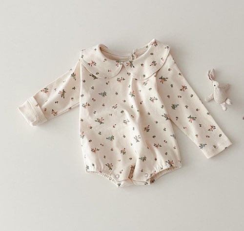 長袖ロンパース ベビー 丸襟 フラワー チェック 無地 長袖 シンプル ロンパース【mh0001564】