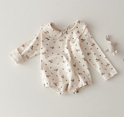 長袖ロンパース ベビー 丸襟 フラワー チェック 無地 長袖 シンプル ロンパース【mh0001564】