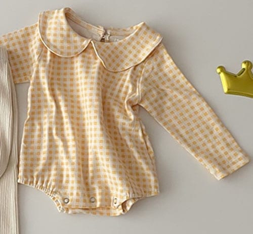 長袖ロンパース ベビー 丸襟 フラワー チェック 無地 長袖 シンプル ロンパース【mh0001564】