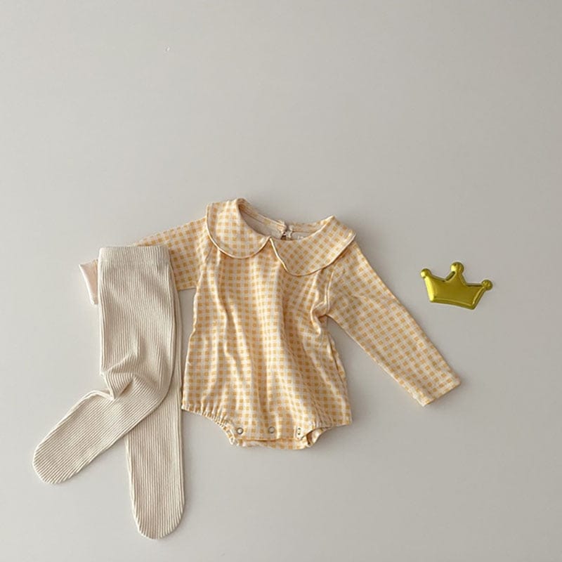 長袖ロンパース ベビー 丸襟 フラワー チェック 無地 長袖 シンプル ロンパース【mh0001564】