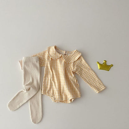 長袖ロンパース ベビー 丸襟 フラワー チェック 無地 長袖 シンプル ロンパース【mh0001564】