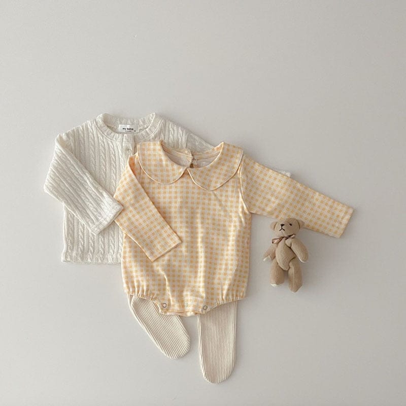 長袖ロンパース ベビー 丸襟 フラワー チェック 無地 長袖 シンプル ロンパース【mh0001564】