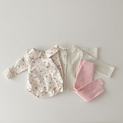 長袖ロンパース ベビー 丸襟 フラワー チェック 無地 長袖 シンプル ロンパース【mh0001564】