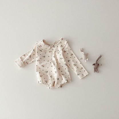 長袖ロンパース ベビー 丸襟 フラワー チェック 無地 長袖 シンプル ロンパース【mh0001564】